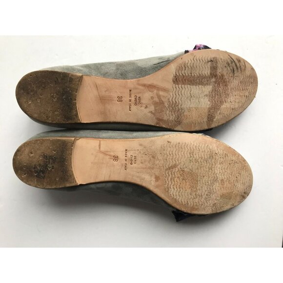 Hego's Gray Suede Ballet Flats W/ Multicolor Floral Bows, Size 8 (US) 38 (IT) - Picture 8 of 10